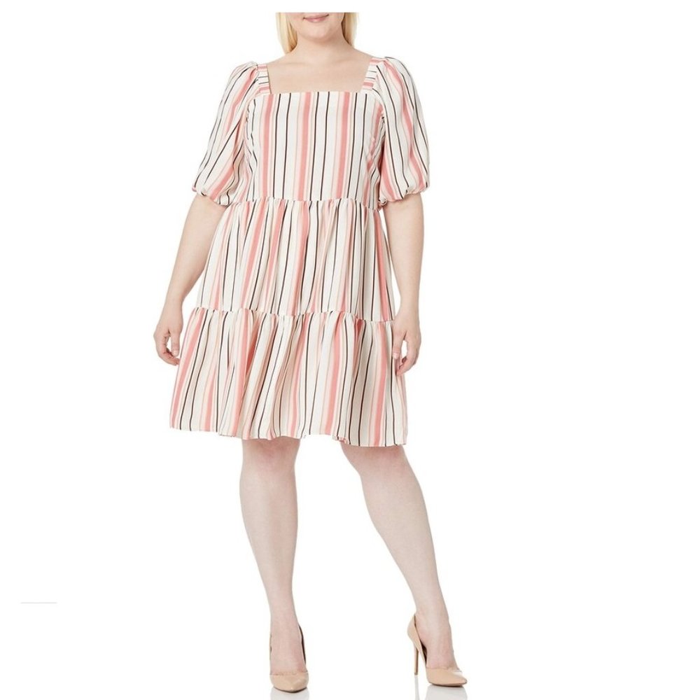 NWT Gabby Skye womens Plus Size Elbow Sleeve Square Neck Stripe Babydoll